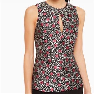 Kate Spade New York Floral Park Jacquard Sleeveless Top Black White Pink 0 NEW